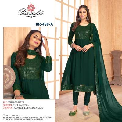 R 490 Colours By Ramsha Georgette Chuddidar Suit Wholesaler